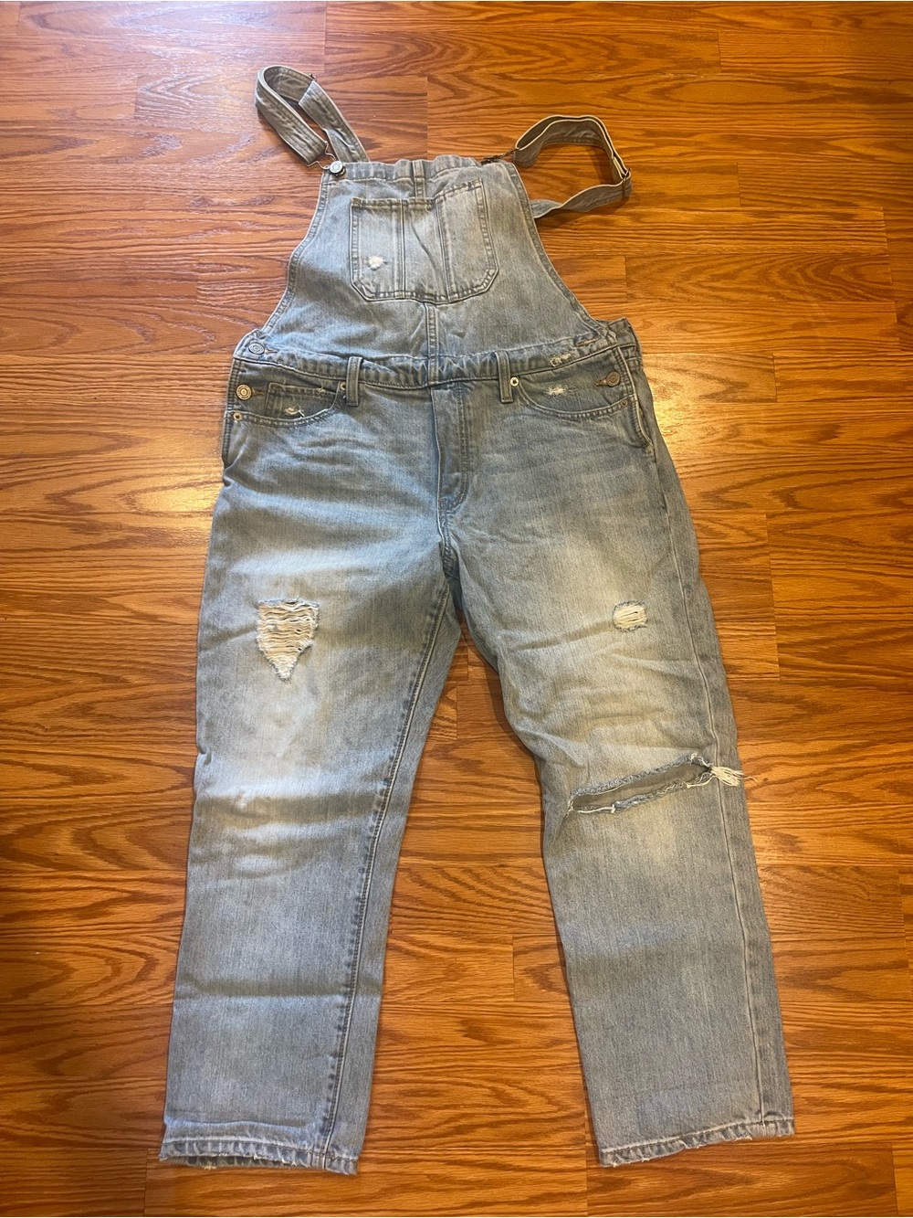 Light Wash Distressed Denim Overalls
